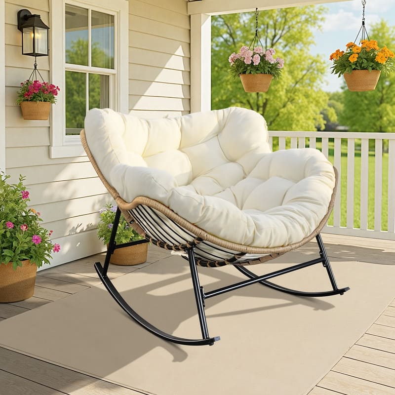 FINCATI Outdoor Royal Rocking Papasan Chair, Luxury Cozy Outdoor Rocking Chair, 450 lbs Indoor Extra Large Recliner Chair