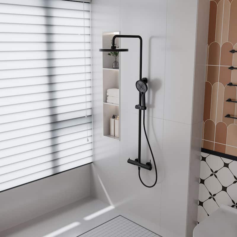 Modland Wall Mount 3-Function Shower System with 10" Rainfall, 1.59GPM, Matte Black/Rose Gold/Chrome
