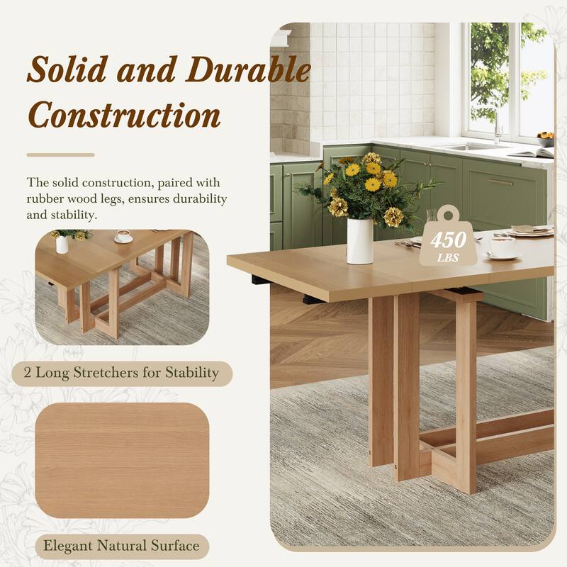 82" Rustic Extendable Dining Table Set: 7-Piece Trestle Table with 6 Upholstered Chairs & 2 Removable Leaves