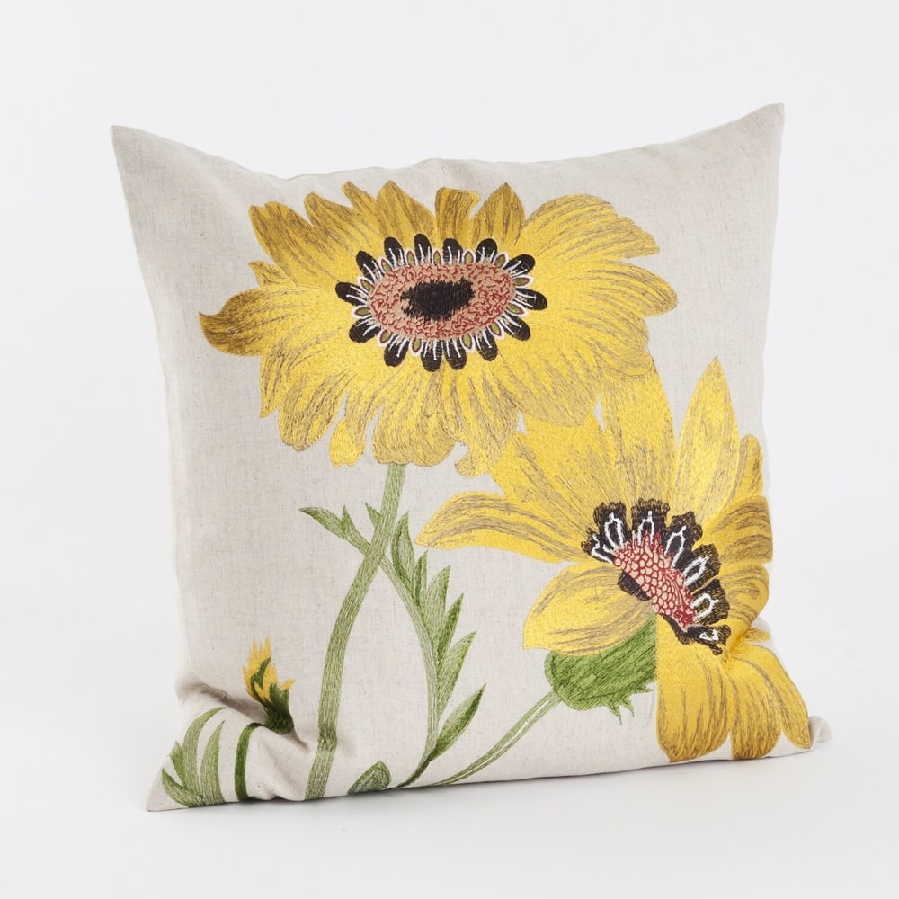 Embroidered Gerbera Daisy Poly Filled Throw Pillow