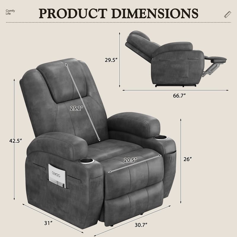 LACOO Power Lift Recliner PU Leather Reclining Chair with Massage