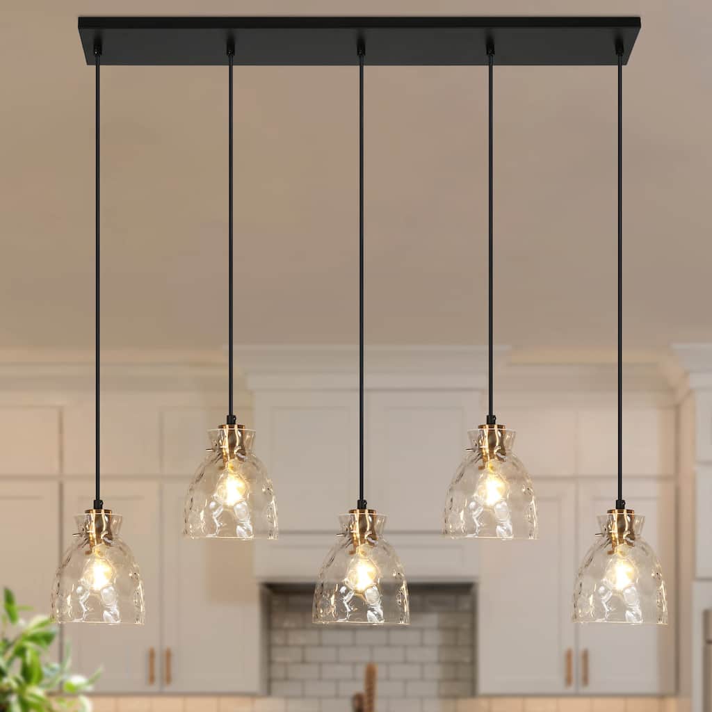 Elisie Modern Linear 40-inch Chandelier Cluster Water Glass Pendant Light Hammered Kitchen Island Bar - 40"W x 5.5"D x 12"-68"H