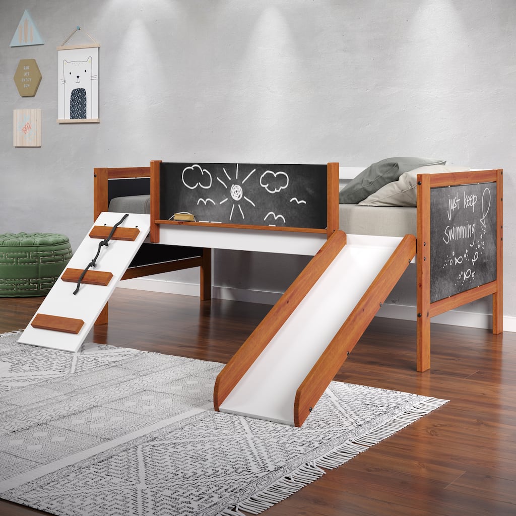 Twin Size Solid Wood Loft Bed with Slide and Fence for Kids, Boys and Girls, Bedroom