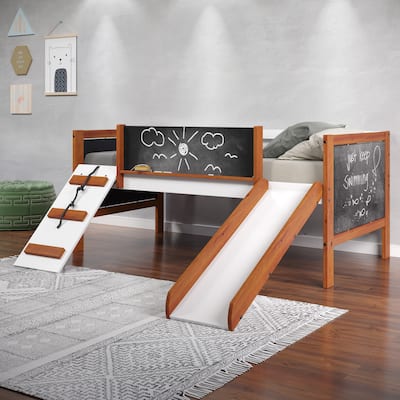Twin Size Solid Wood Loft Bed with Slide and Fence