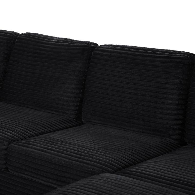 125.2" Corduroy U-Shaped Sectional Sofa with Movable Ottoman and Side Storage Pockets