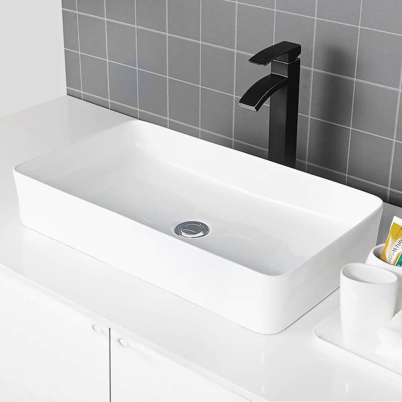 Ceramic Handmade Rectangular Vessel Bathroom Sink - White