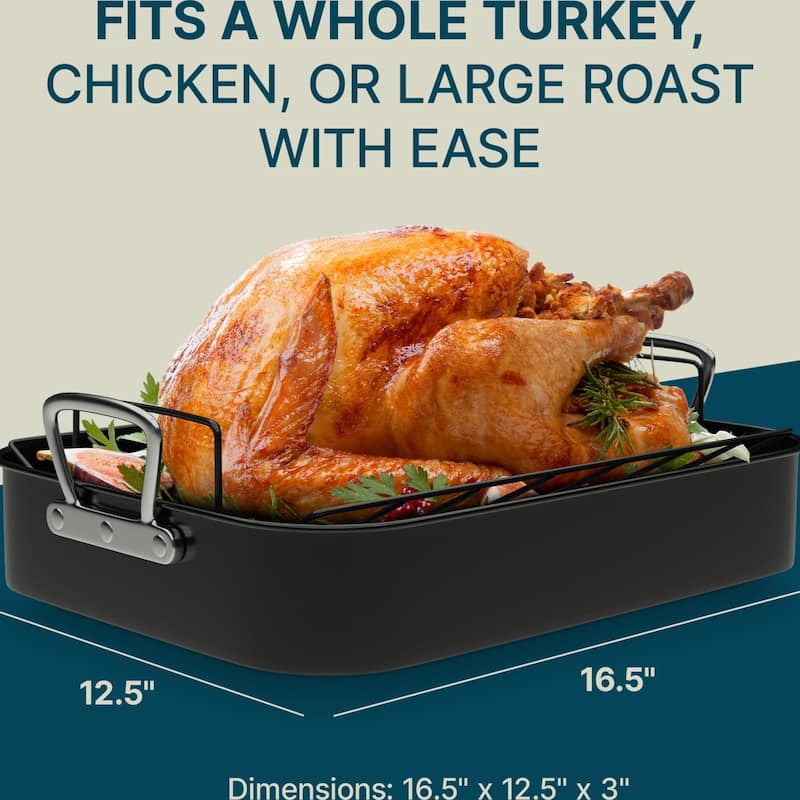 Gibson Home Broxton 2 Piece Non Stick Turkey Roaster - 16.5 Inch