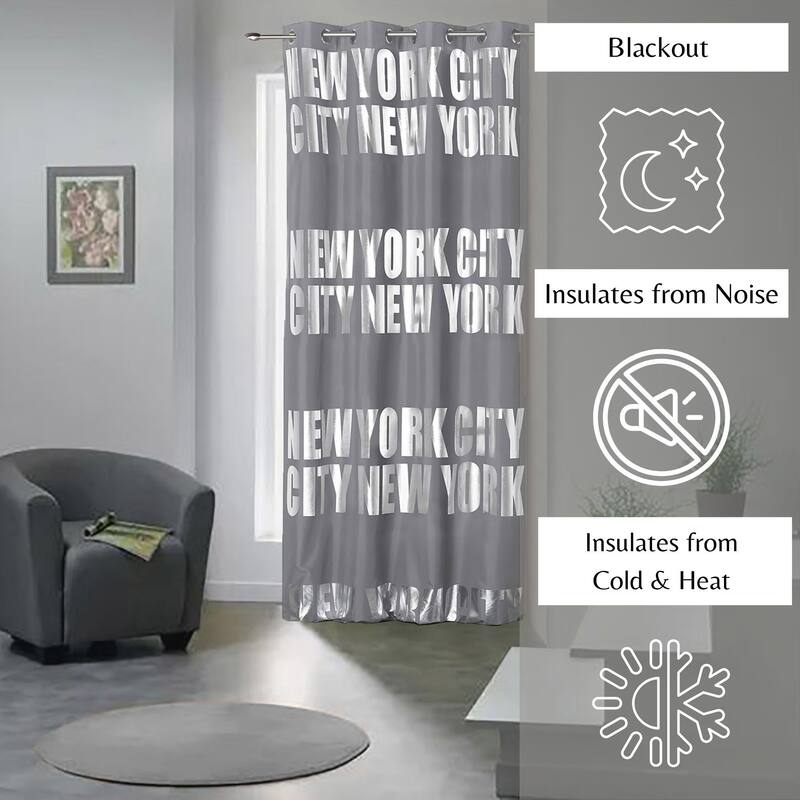 New York City Themed Blackout Extra Wide Curtain Panel 102x55 Inch