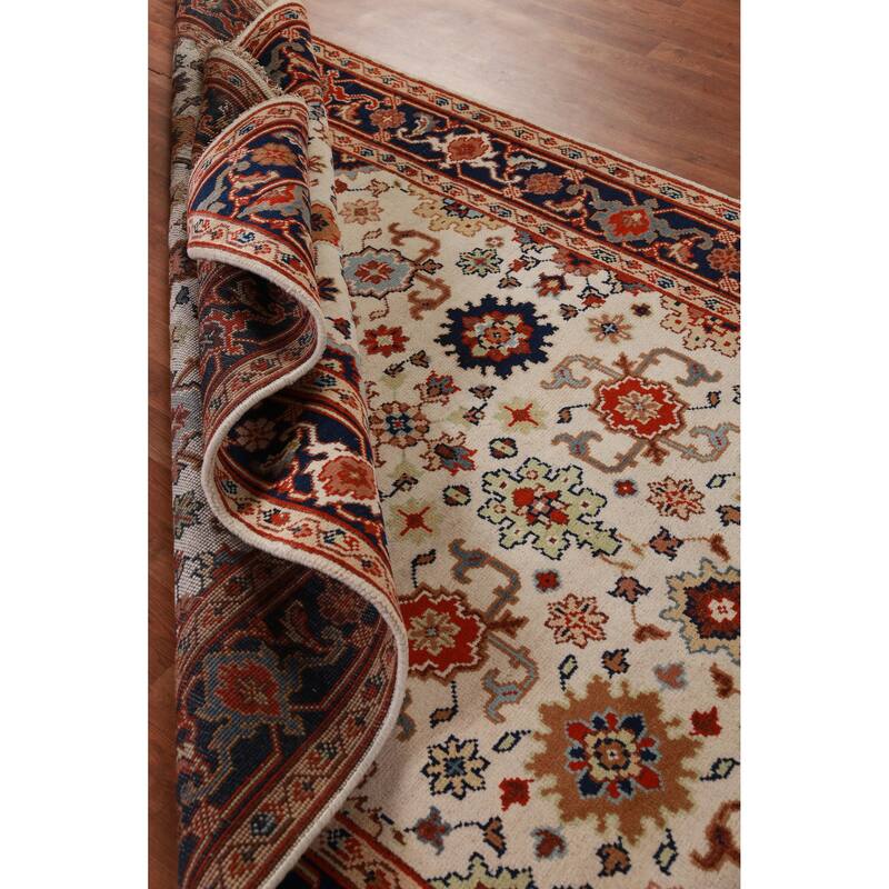 Hand Knotted Oriental 100% Wool Carpet Traditional Geometric Beige & Ivories Heriz (serapi) Area Rug - 9' 1'' X 6' 0''
