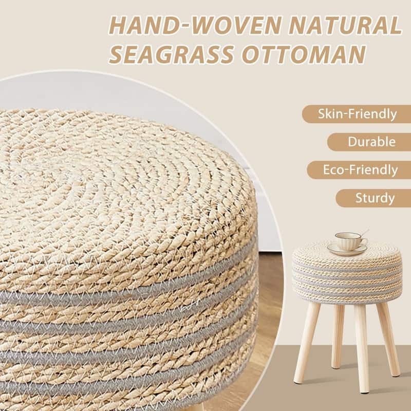 Footstool Ottoman Round with Solid Wood Legs