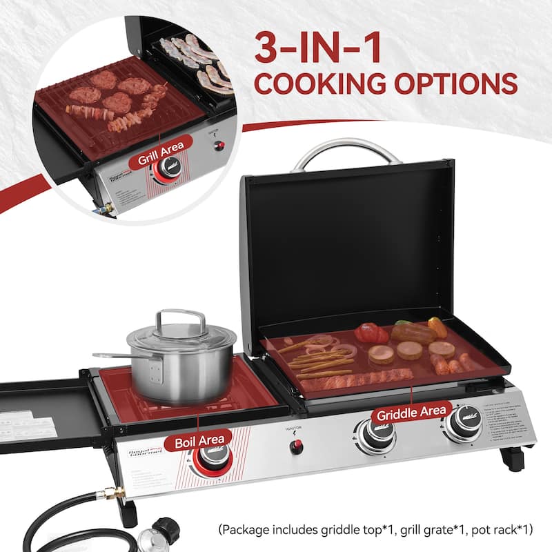 Royal Gourmet 3-Burner Grill and Griddle Combo Station with Lid