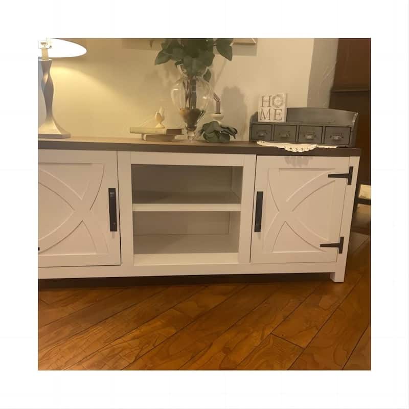 58-inch Farmhouse White Media Console TV Stand for TVs up to 65" with Door and Open Shelves