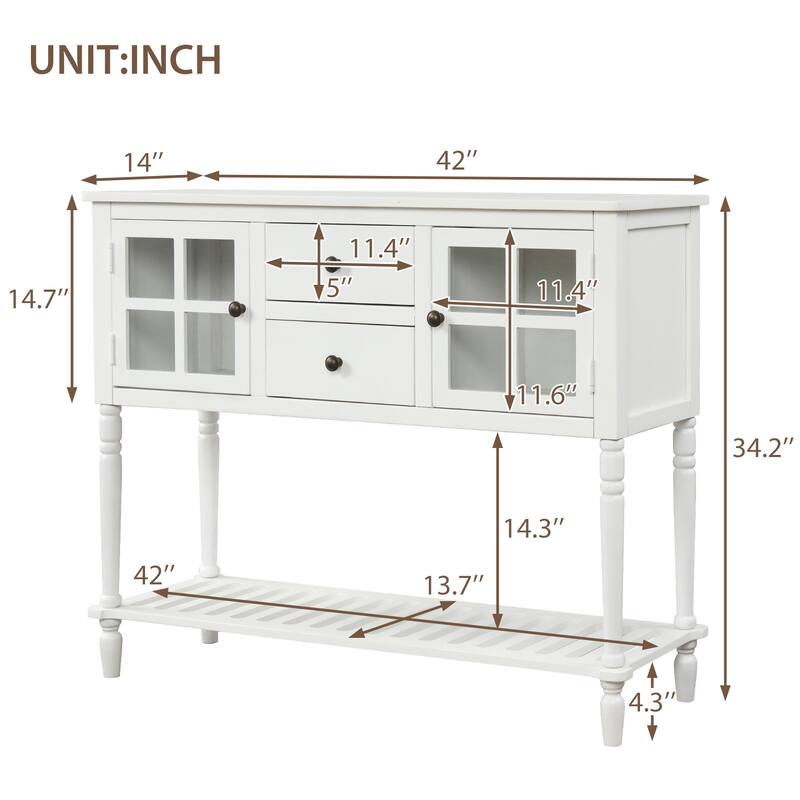 Wood Console Table with Bottom Shelf and Glass Cabinet