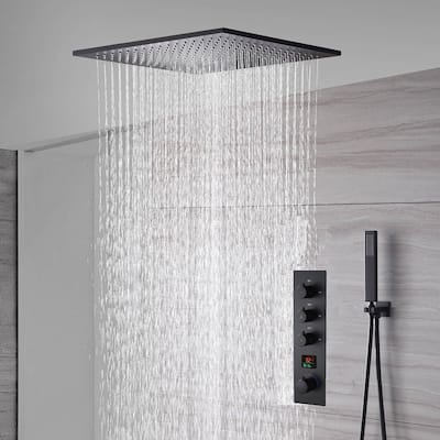 24inch ceiling mount rainfall waterfall shower systems 3 way thermostatic digital display shower faucet - 7'6" x 10'9"