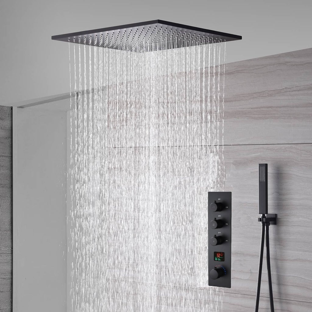 24inch ceiling mount rainfall waterfall shower systems 3 way thermostatic digital display shower faucet - 7'6" x 10'9"