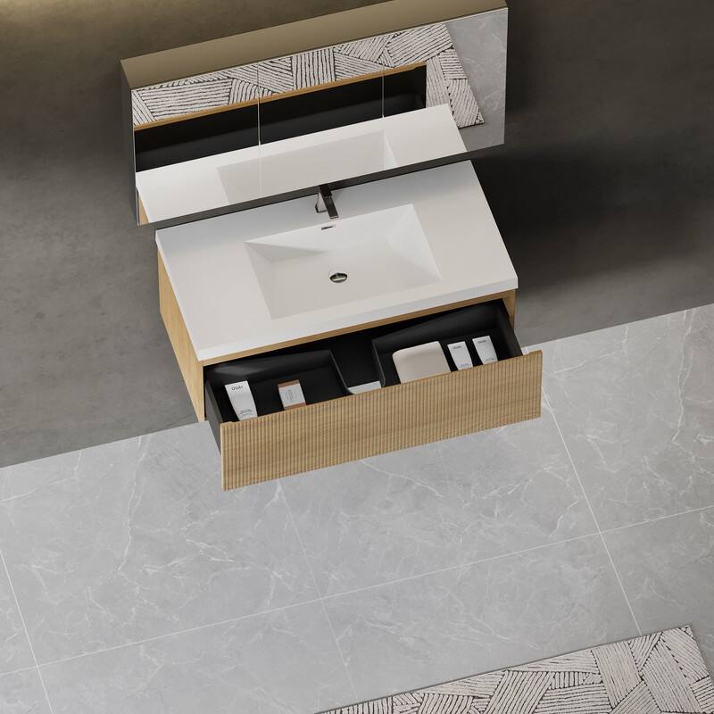 ABRUZZO Floating Vanity with Integrated Top Sink Soft-Close Wall-Mount Bathroom Cabinet