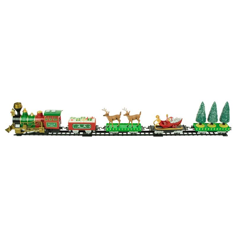 22pc B/O Lighted & Animated Christmas Train Set Working Smokestack