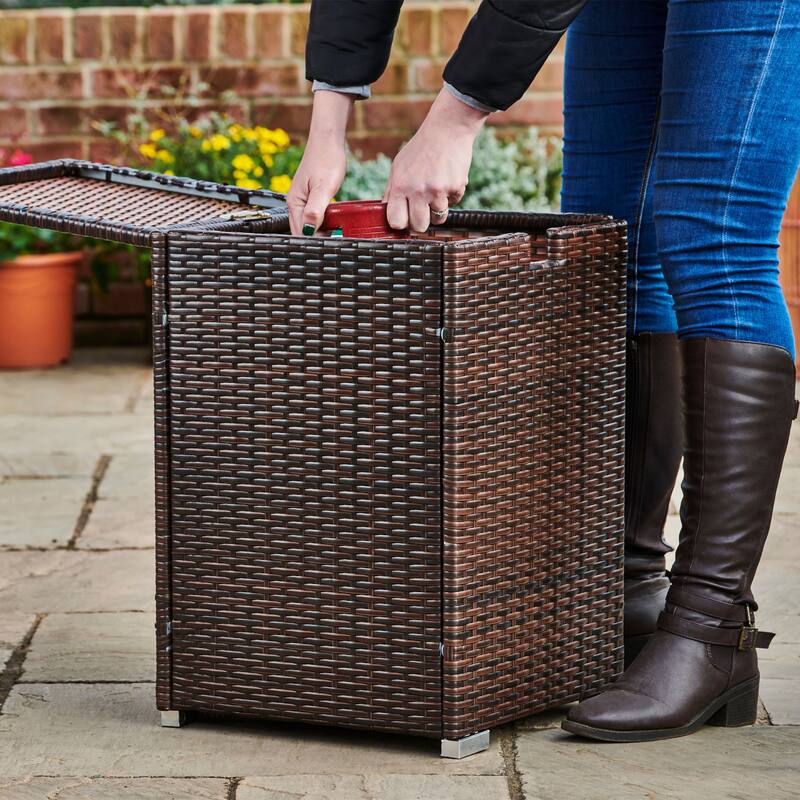 Teamson Home 23.5" Outdoor PE Rattan & Wicker Propane Tank for 20-lb. tanks Cover Table, Gray