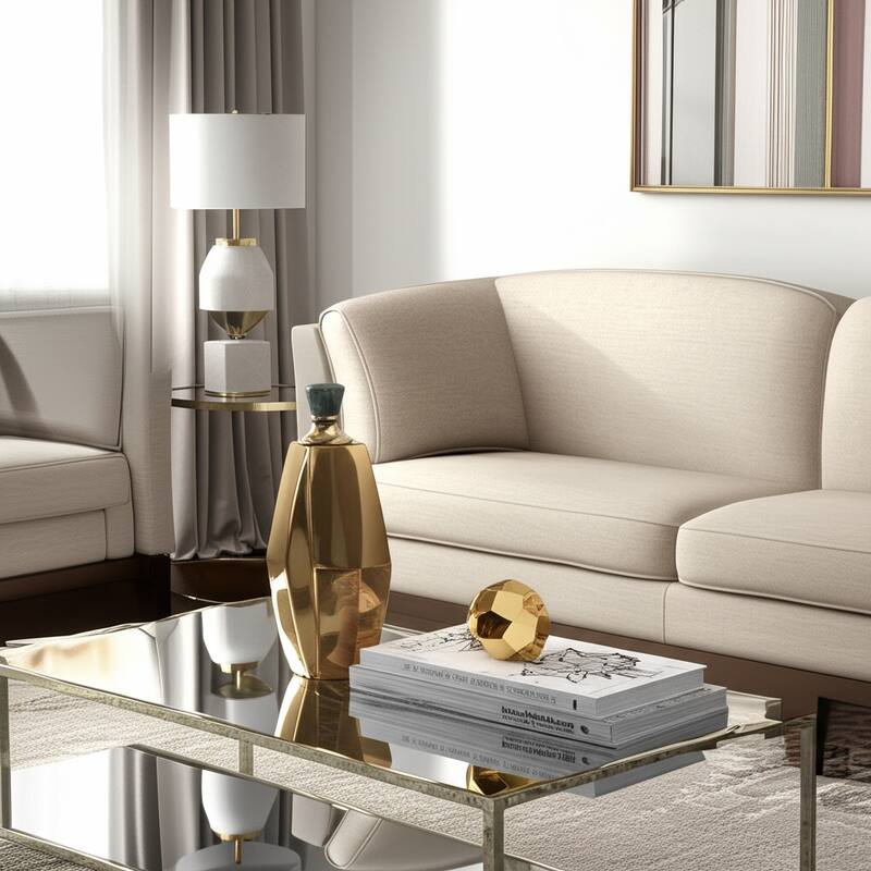 Metal and Marble Vase with Faceted Body Lid Contemporary Accent