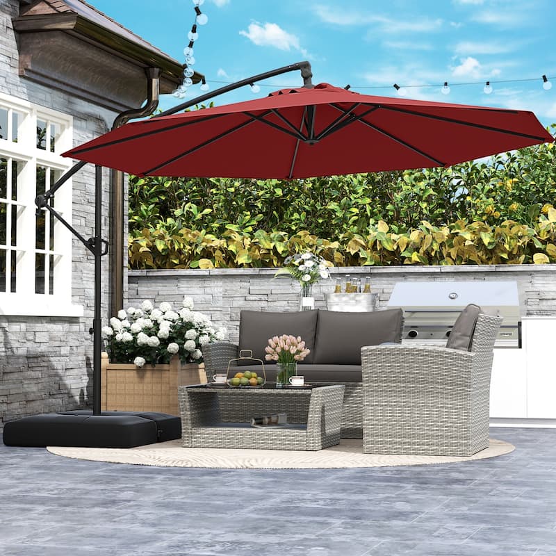 10 Feet Patio Offset Umbrella with Weighted Base 360° Tilt Cantilever Shade for Deck and Garden
