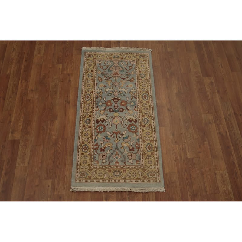 Hand Knotted Oriental 100% Wool Carpet Traditional Floral Navy Blue & Blues Ziegler Area Rug - 3' 11'' X 2' 0''