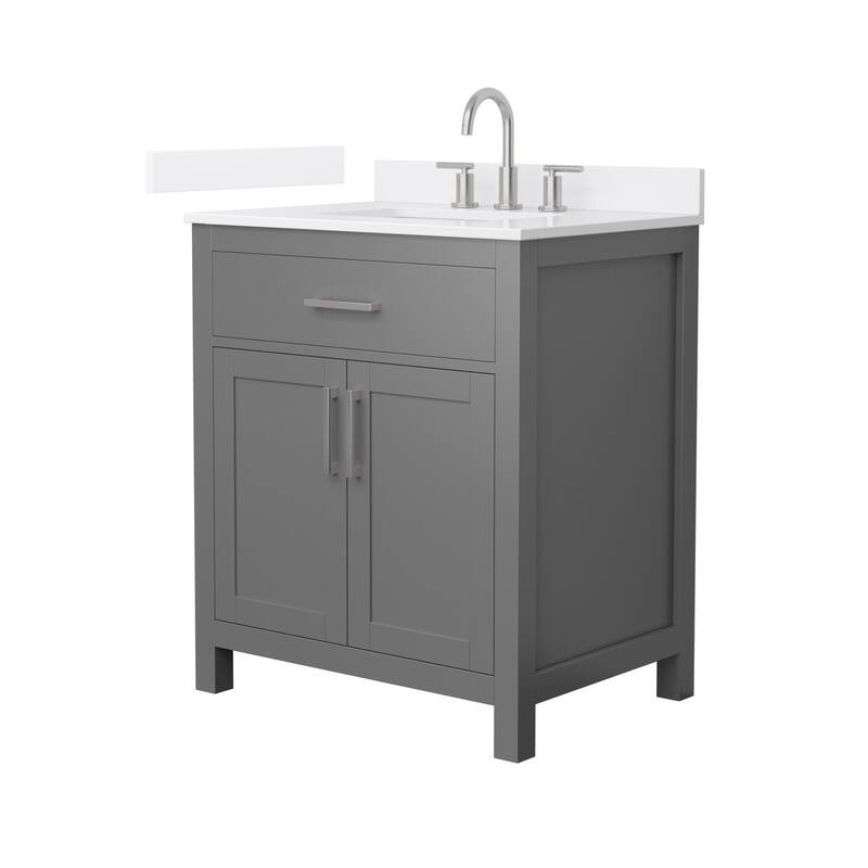 Wyndham Collection WCG2424-30S-QTZ-US3MXX Beckett 30" Free Standing - Dark Gray / White Quartz Top / Brushed Nickel