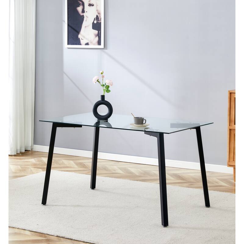 Glass Dining Table Transparent for Living Room, 130*80* 8MM - Black