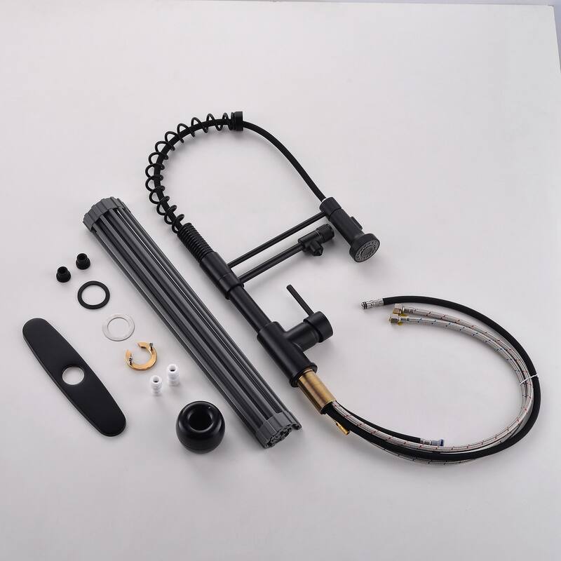 Black Single Handle Pull-out Kitchen Faucet with Drain Rack