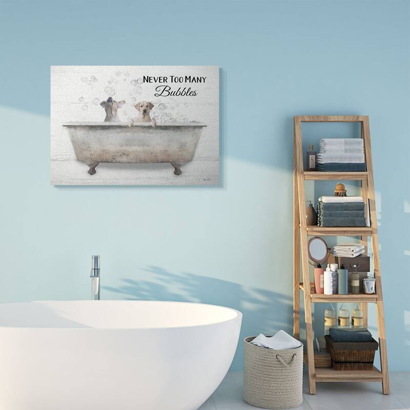 Stupell Never Too Many Bubbles Quote Family Pet Dog Bath Canvas Wall Art - Beige