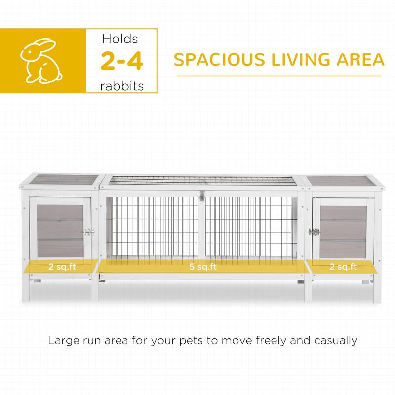 Multifunctional Fir Wood Indoor Small Animal Playpen Cage Hutch with Extractable Divider and Steel Frame