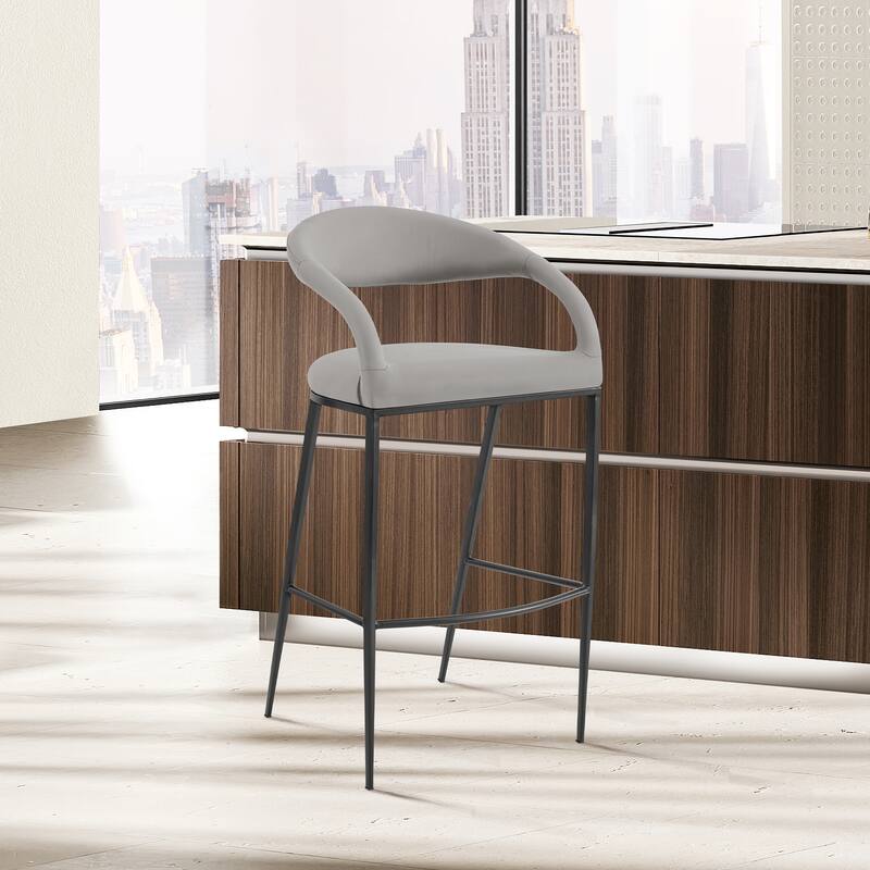 Ramona Upholstered Barrel Back Bar or Counter Height Bar Stool - Light Gray - Bar Height