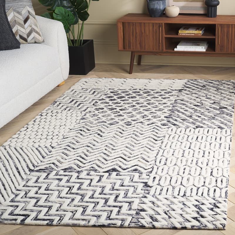 SAFAVIEH Handmade Ebony Fanette Modern & Contemporary Wool Rug - 8' x 10' - Ivory/Black