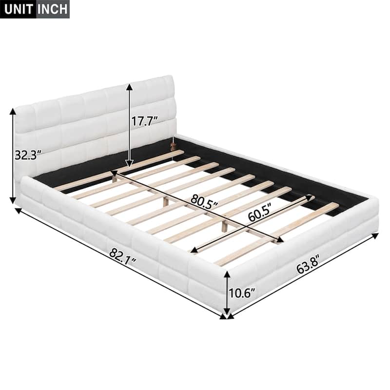 Queen Size Upholstered Platform Bed with Wood Frame and Headboard
