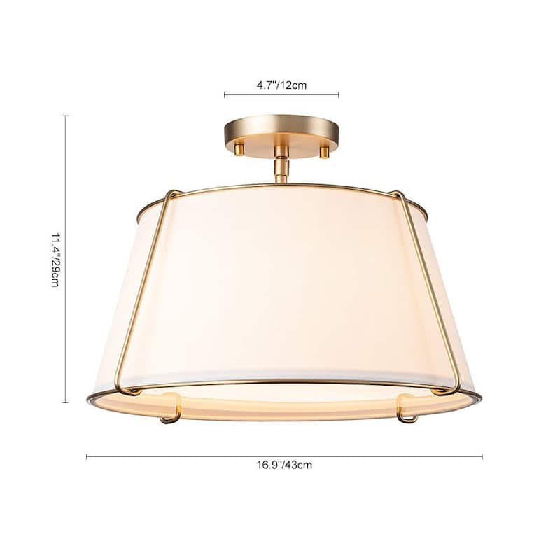 4-Light Modern Conical Drum Semi-Flush Mount With White Fabric Shade