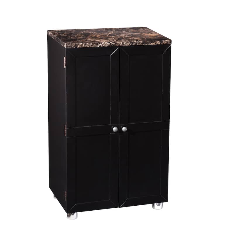 SEI Furniture Cornelia Black Wine Bar Cabinet with Faux Marble Top
