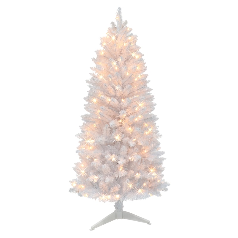 Puleo International 5 ft. Pre-Lit White Carson Artificial Pine Tree - White