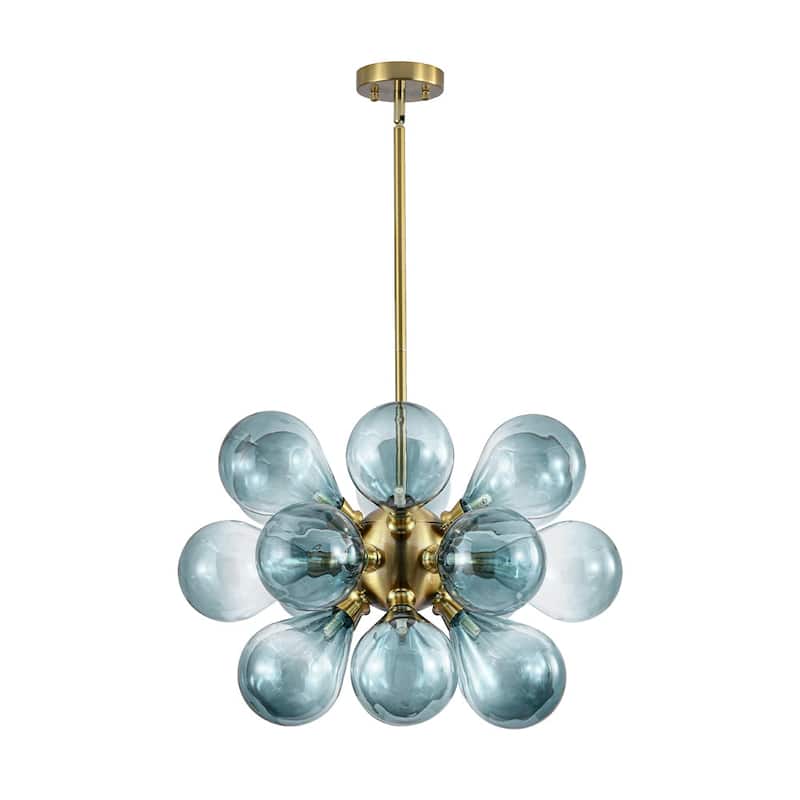 18-Light Cluster Blue Glass Bubble Chandelier - 25in Wide Gold