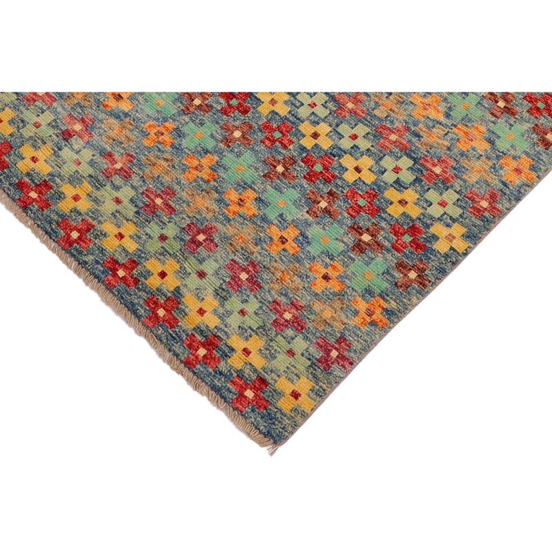Modern Balochi Golden Blue/Red Hand Knotted Wool Rug - 3'4'' x 5'1''