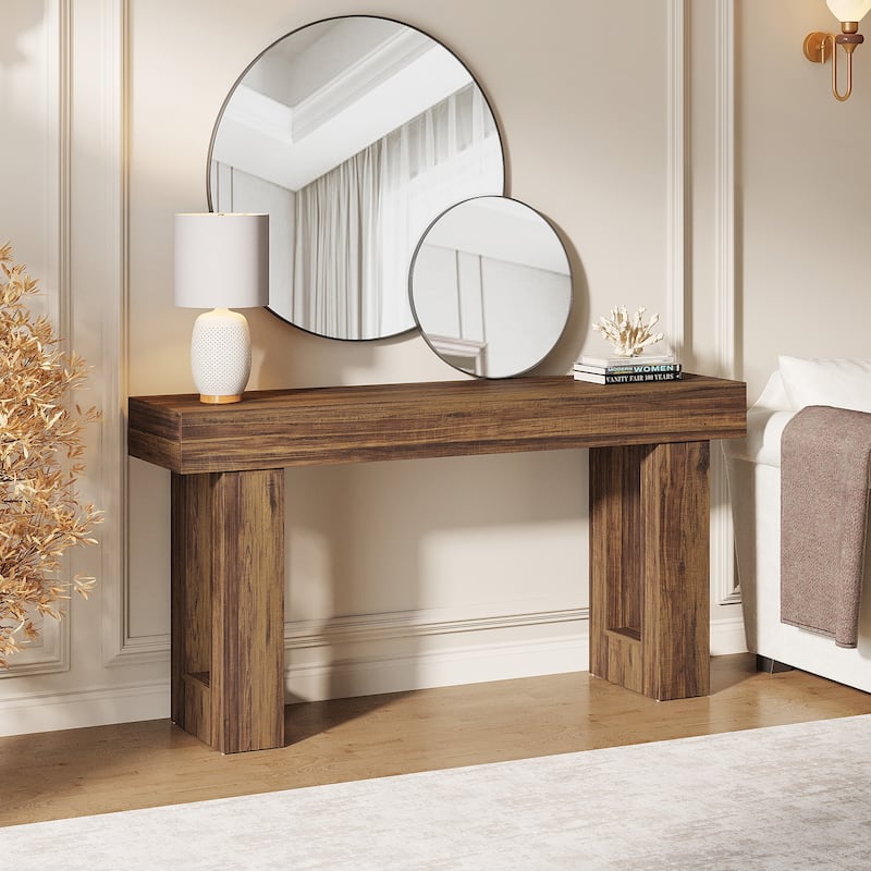63-Inch Farmhouse Wooden Sofa Console Entryway Table for Living Room