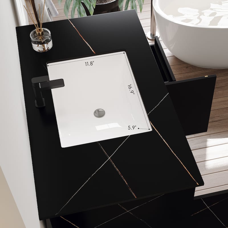 35.4 In Floating Bathroom Vanity With Sink And Faux Marble Top