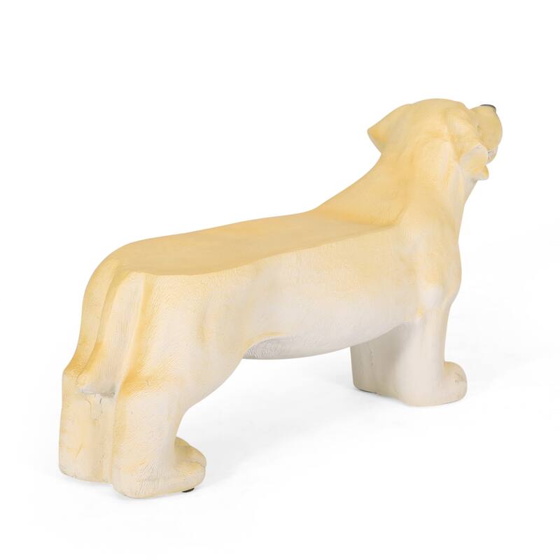 Roomfitters 31.5-Inch Yellow Labrador Outdoor Bench, Hand-Crafted Lightweight Concrete Garden Seat, Light Brown