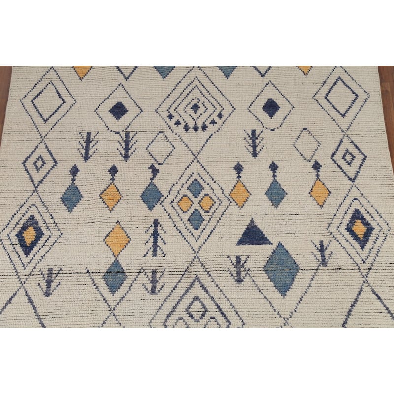 Geometric Moroccan Oriental Area Rug Hand-Knotted Wool Carpet - 5'9"x 9'0"