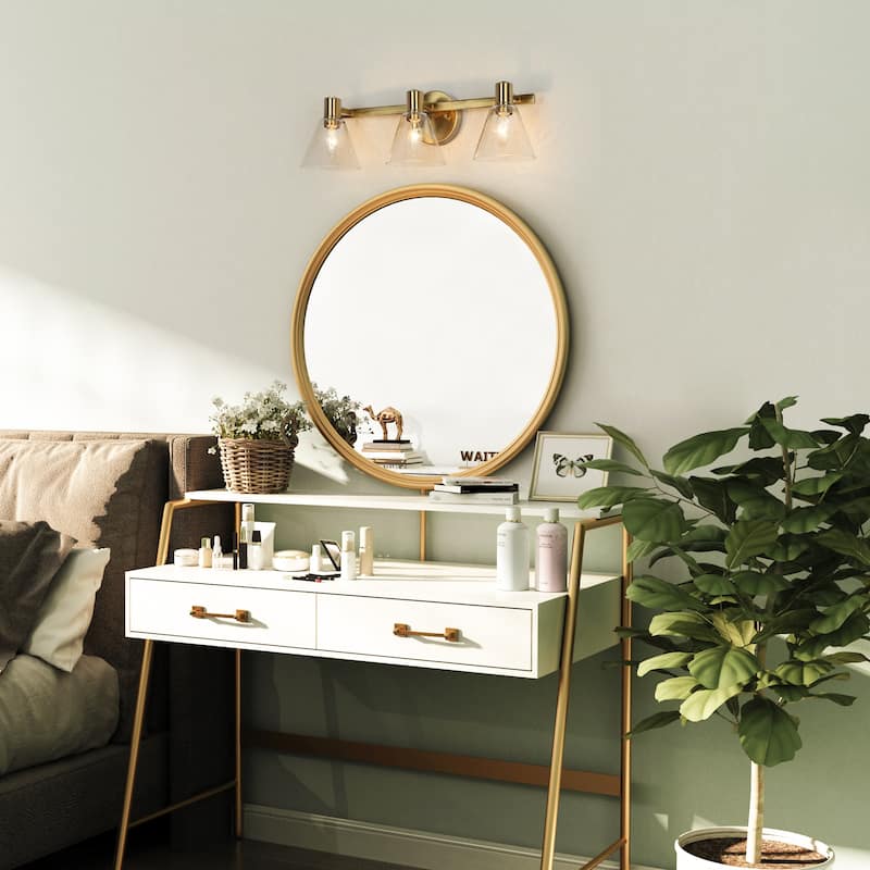 Modern Gold 3-Light Bathroom Vanity Light Seeded Glass Wall Sconce - Electroplated Gold - W21.5"xD6.5"xH7"