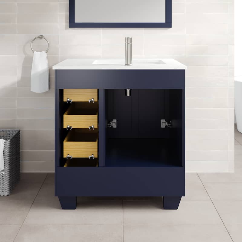 Eviva Loon 30"W Bath Vanity with Carrara Quartz Vanity Top & Undermount Sink