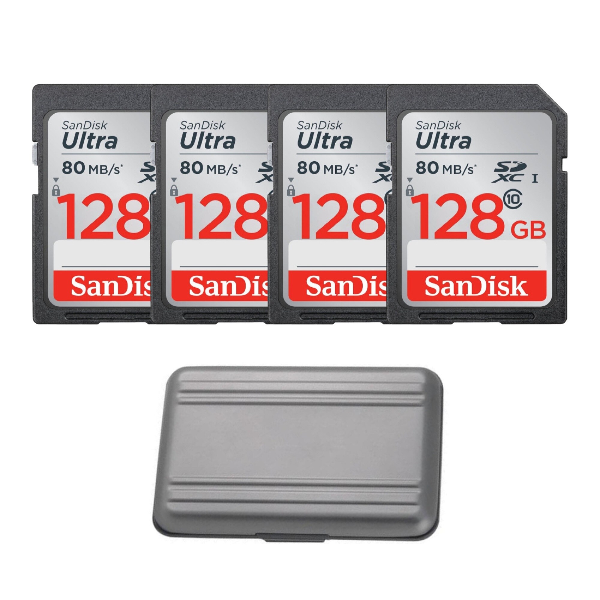 SanDisk 128GB Ultra UHS-I Class 10 SDXC Memory Card with Case Bundle - Gray