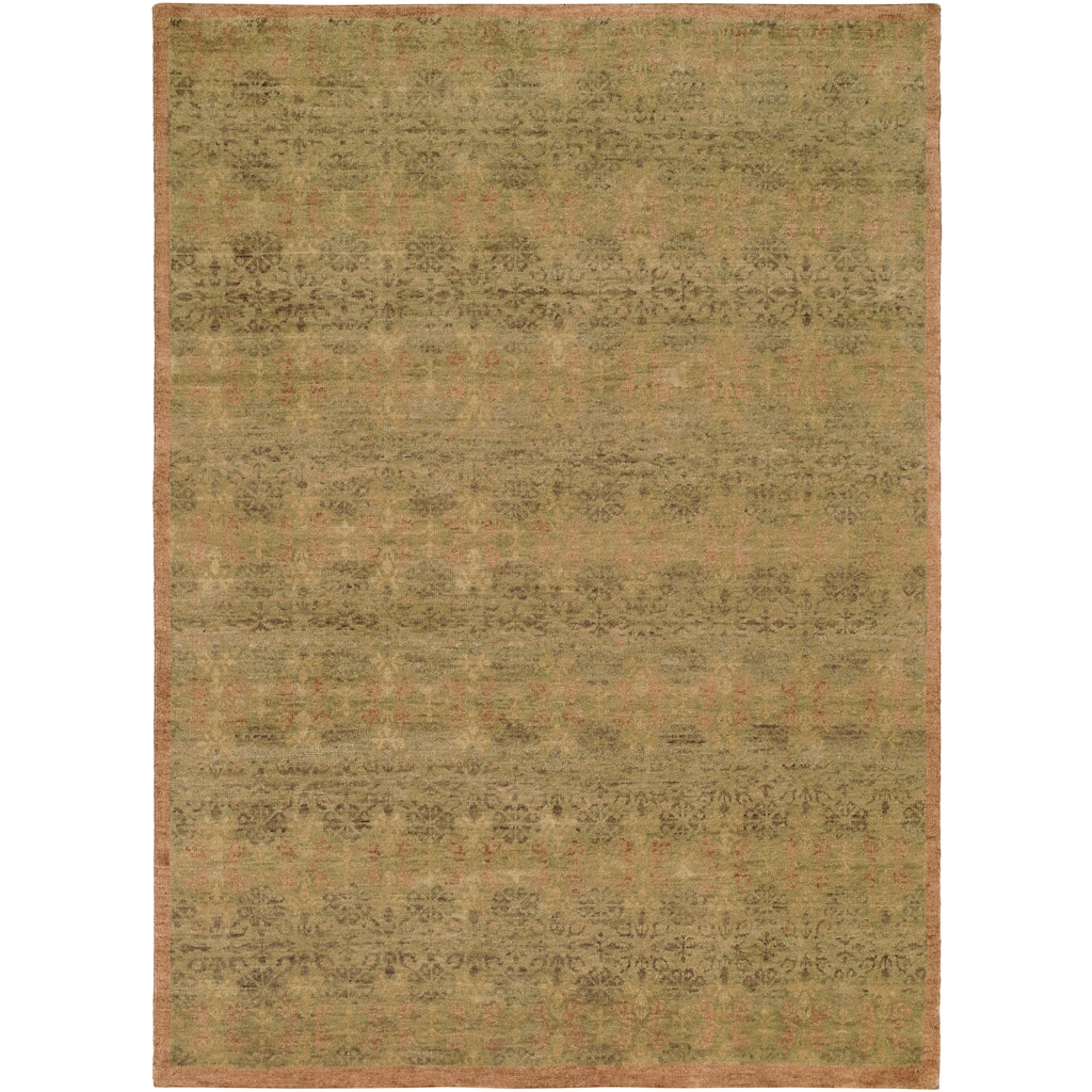 Transitional Brown Hand-Knotted Wool Area Rug