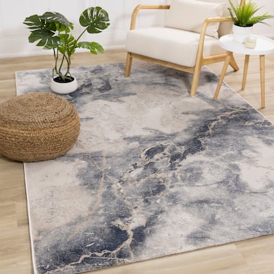 London Collection - Blue Cream Foamy Ocean Area Rug.