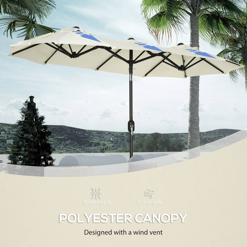 Outsunny Double-sided Patio Umbrella 9.5' Large Outdoor Market Umbrella with Push Button Tilt and Crank, 3 Air Vents and 12 Ribs