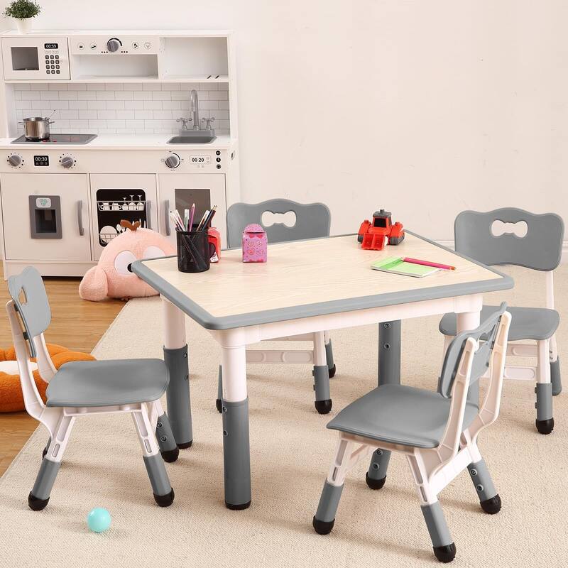 Kids Table and 4 Chair Set - Height Adjustable - Grey