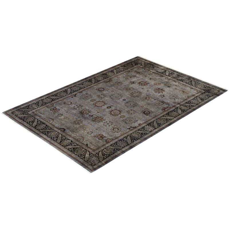 Overton Hand Knotted Wool Vintage Inspired Modern Contemporary Overdyed Gray Area Rug - 6' 2" x 9' 4"